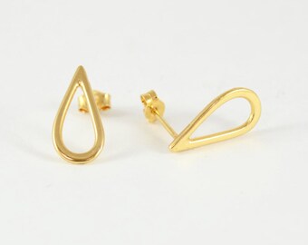 Small Gold Stud Earrings, Open Teardrop Studs, Geometric Stud Earrings