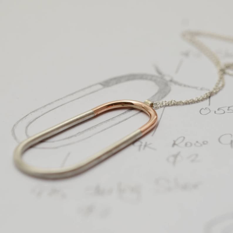 unique geometric necklace silver layering necklace for women Minimalist necklace in rose gold and sterling silver rose gold oval pendant