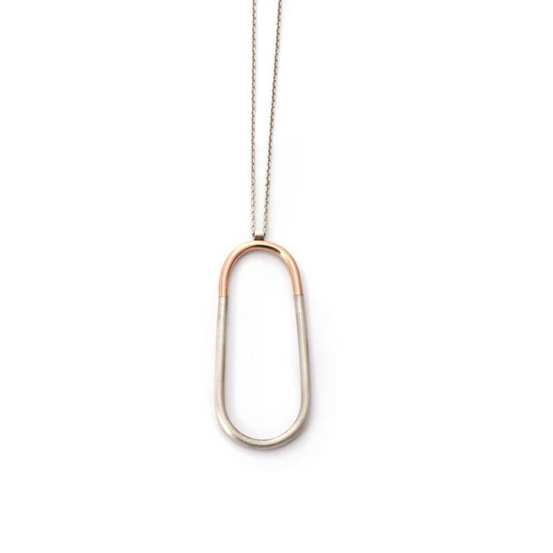 unique geometric necklace silver layering necklace for women Minimalist necklace in rose gold and sterling silver rose gold oval pendant