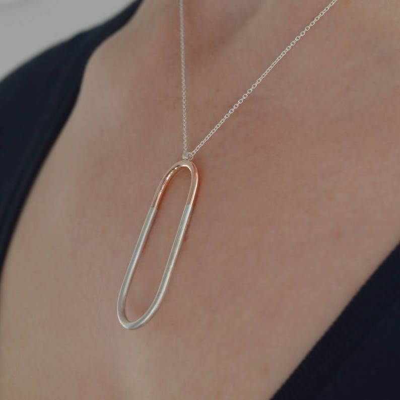 unique geometric necklace silver layering necklace for women Minimalist necklace in rose gold and sterling silver rose gold oval pendant