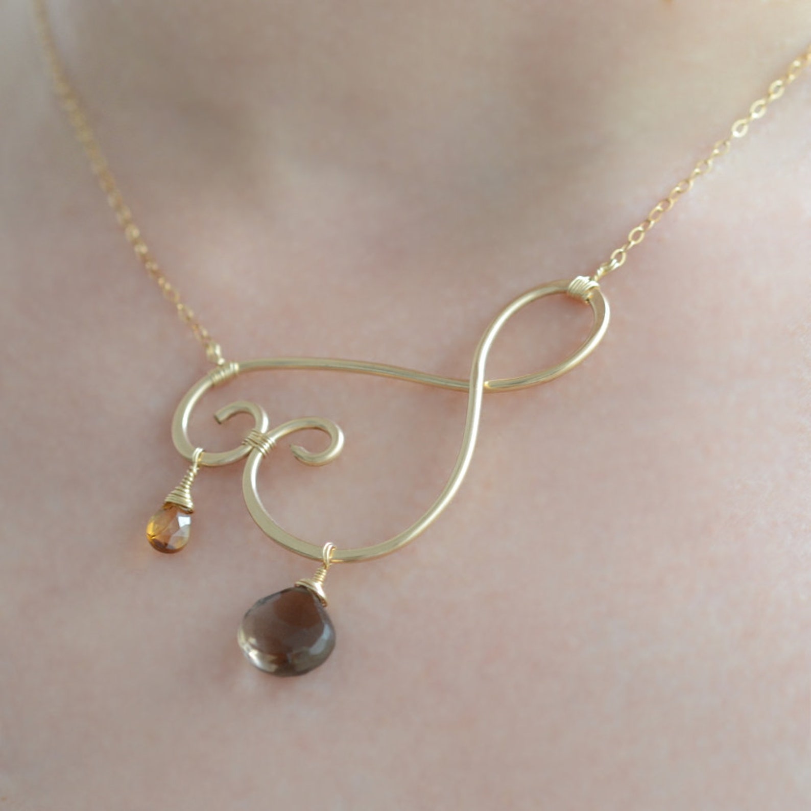 Gold Wire Necklace Gemstone Necklace Large Delicate Pendant Etsy