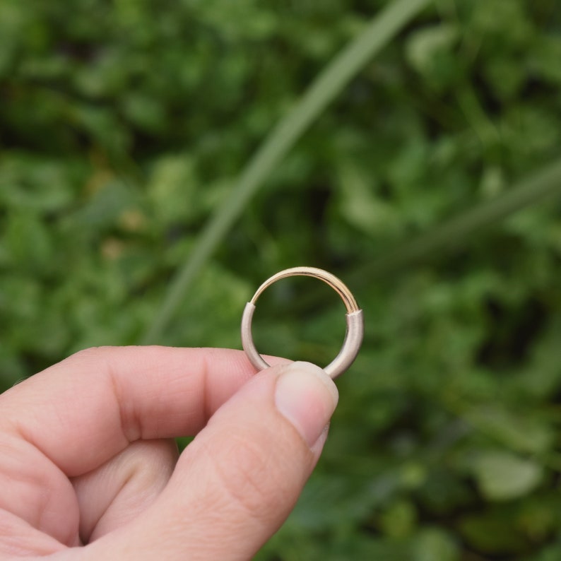 14K Rose Gold Wedding Band, Unique Wedding Ring, Minimalist Gold Stacking Ring, Mixed Metal Statement Ring, Gold and Silver Stackable Ring image 4