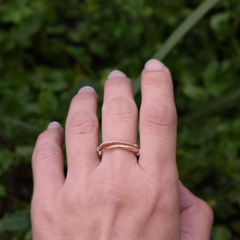 14K Rose Gold Wedding Band, Unique Wedding Ring, Minimalist Gold Stacking Ring, Mixed Metal Statement Ring, Gold and Silver Stackable Ring image 6
