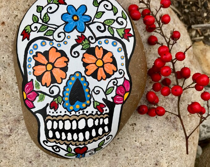 Sugar Skull Painted Rock Calavera Day of the Dead Etsy
