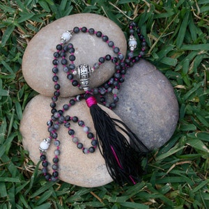 Black Network Stone and White Jaspar Japa Mala 108 Beads