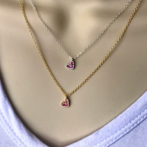 tiny pink cubic zirconia heart necklace