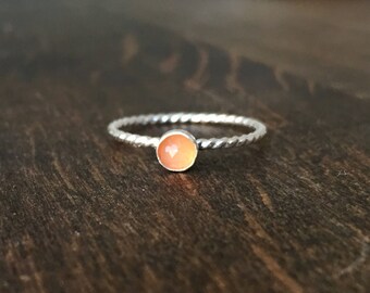 peach moonstone sterling silver ring-size 6
