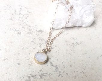 gold filled white druzy agate necklace