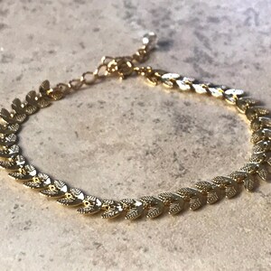 gold filled etched leaf bracelet