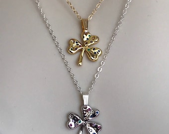 colorful cubic zirconia studded shamrock necklace