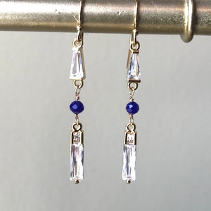 gold filled cubic zirconia and blue jade earrings