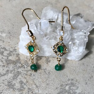 green jade and crystal gold filled earrings