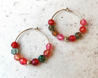 colorful agate beaded hoops