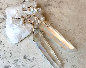lange Kristall Engel Aura Quarz Ohrringe