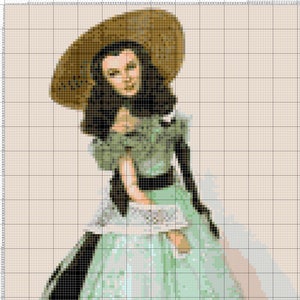 Kruissteekpatroon mooie dame in groen Scarlett 265 modern kruissteekpatroon geteld kruissteektabel pdf-formaat direct downloaden
