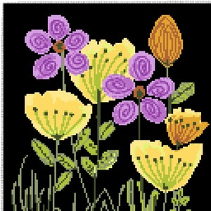 Flores transparentes Acuarela 912 Patrón de punto de cruz moderno fácil Gráfico de punto de cruz contado Formato Pdf Descarga instantánea