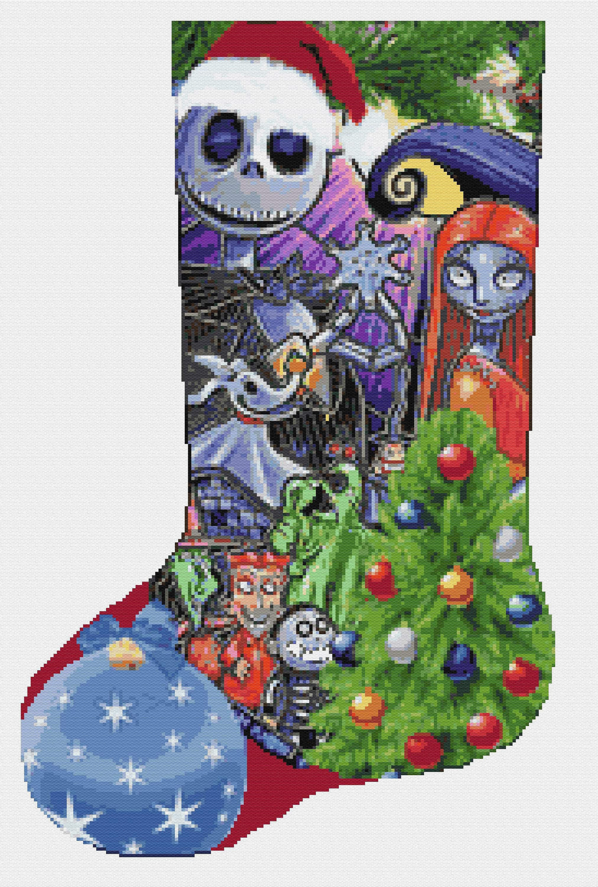 Christmas Stocking Cross Stitch Pattern Nightmare Before Christmas 853  Modern Cross Stitch Chart Counted Needlecraft Pdf Instant Download 