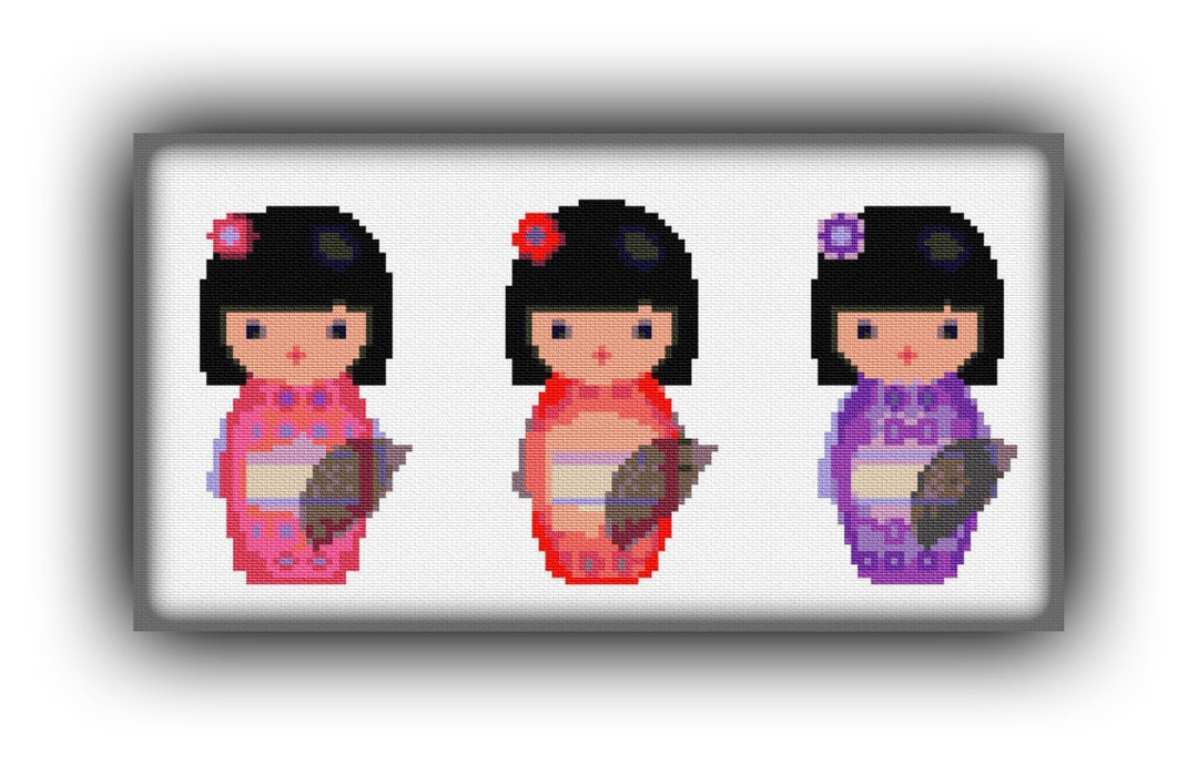 Japanese Girls Kimono 989 Easy Modern Cross Stitch Pattern Counted ...