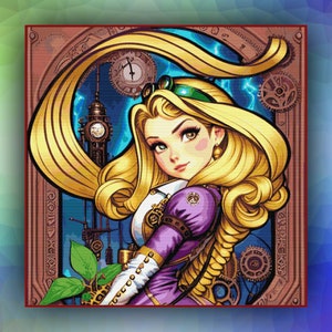 DIY-kruissteekpatroon Rapunzel Steampunk Pricess 432 groot formaat moderne kruissteekkaart geteld pdf-formaat Direct downloaden