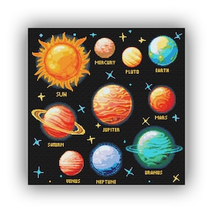 Kruissteekpatroon zonnestelsel Cosmos Space 067 moderne kruissteek geteld DIY kruissteekkaart pdf-formaat direct downloaden