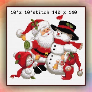 Kruissteekpatroon kerstman sneeuwpop met kinderen sneeuwpop familie 352 moderne kerst kruissteekkaart geteld DIY pdf-formaat direct downloaden