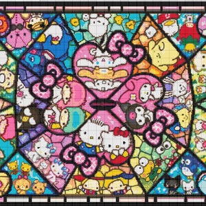 Hallo Kitty-standglas 059 modern kruissteekpatroon geteld kruissteekkaart pdf-formaat geteld Instant Download Needle Craft