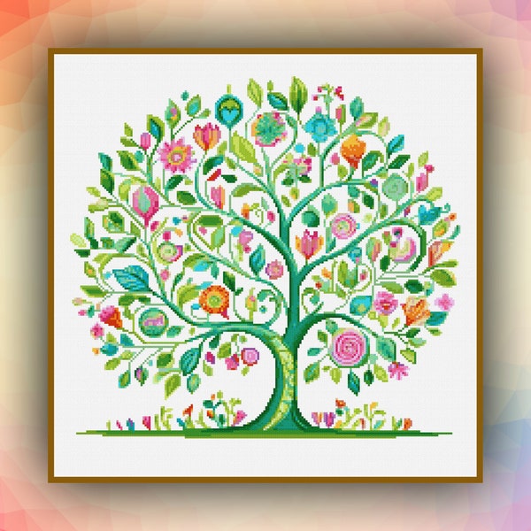 DIY Cross stitch Pattern Tree of Life Four Season Spring 318 Modern Cross Stitch Count Easy Cross Stitch Chart Pdf Formst Instant Download