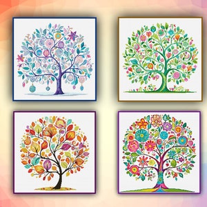 Cross Stitch Pattern Set Tree of Life Four Season Winter Spring Summer Autumn 327 Modern DIY Cross Stitch Count  Pdf Format Instant Download