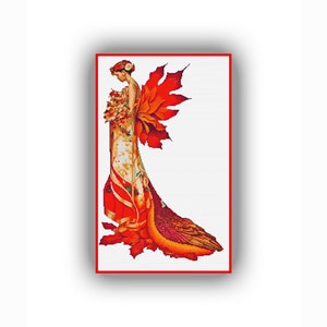 DIY Cross Stitch Four Seasons Autumn Fairy 295 modern kruissteekpatroon geteld kruissteektabel pdf-formaat direct downloaden