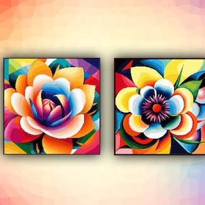 Kruissteekset abstracte bloemen 482 bloemen modern kruissteekpatroon art deco getelde kruissteekkaart pdf-formaat direct downloaden