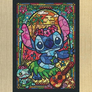 STEEK Lola en Stitch gebrandschilderd glas 451 moderne kruissteekpatroon geteld kruissteekkaart Needlecraft Pdf-formaat direct downloaden