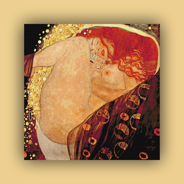 Cross Stitch Pattern Gustav Klimt Danae Golden Paint 133 Modern Cross Stitch Pattern Counted Cross Stitch Chart Pdf Format Instant Download