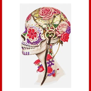 Halloween-kruissteekpatroon suikerschedel bloemen fantastische 012 moderne DIY-kruissteekkaart geteld pdf-formaat direct downloaden