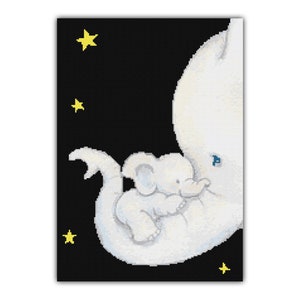 Slapende kleine olifant met moeder 954 Cross Stitch patroon geteld Cross Stitch Chart Needle Craft PDF-formaat direct downloaden