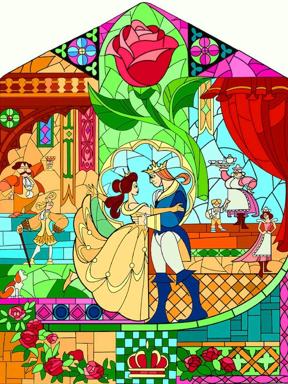 Beauty and the Beast Fairy Tale Stained Glass 108 Cross Stitch Etsy