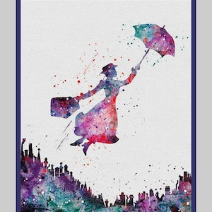 Kruissteekpatroon Mary Poppins 353 aquarel modern kruissteekpatroon geteld kruissteektabel pdf-formaat direct downloaden