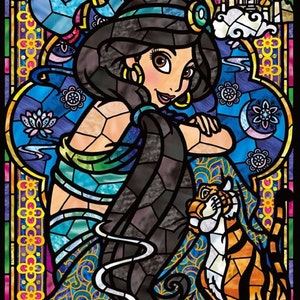 Prinses Jasmine Aladdin Sprookje Gebrandschilderd glas 469 Modern Cross Stitch Patroon Geteld Cross Stitch Chart Pdf-formaat Instant Download