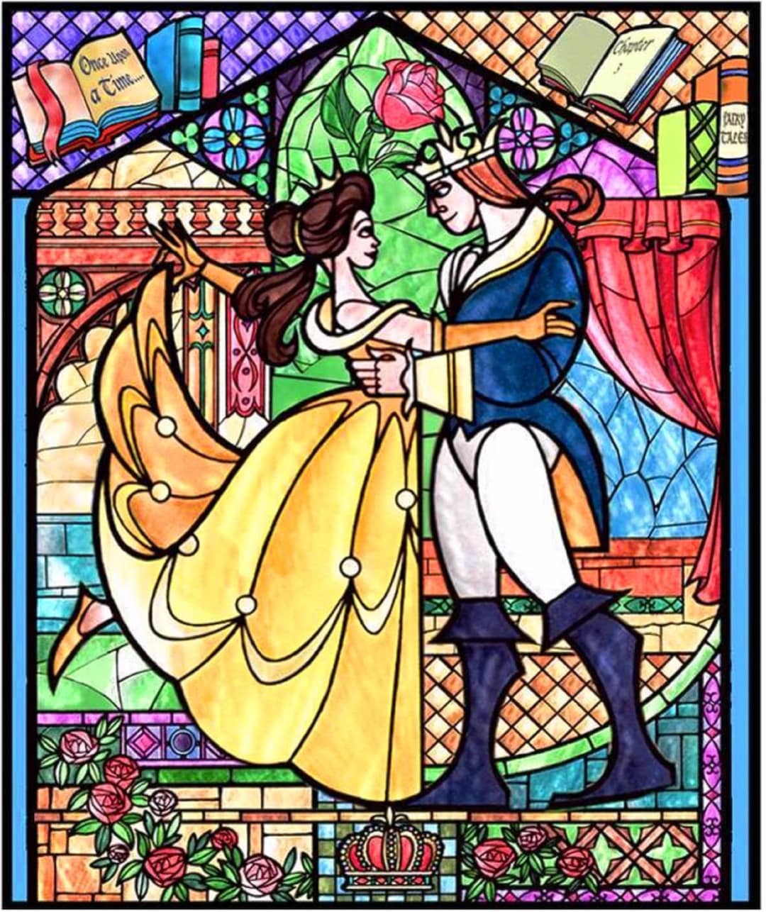 Conte de fées Princesse La Belle et la Bête Vitrail 309 Modèle de point de croix Tableau de
