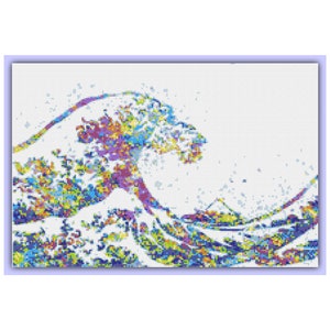 The Great Wave off Kanagawa Watercolor 937 Modern Cross Stitch Pattern Counted Cross Stitch Chart Pdf Format Instant Download