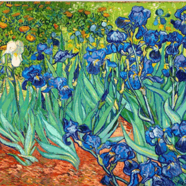 Vincent Van Gogh Irises 526 Modern Cross Stitch Pattern Counted Cross Stitch Chart Pdf Format Instant Download