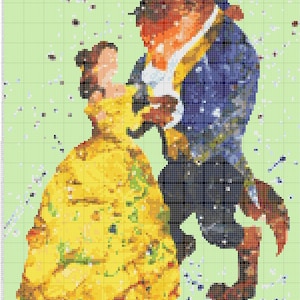 Die Schöne und das Biest Aquarell 633 Modernes Kreuzstichmuster Kreuzstichmuster Stickmuster Pdf Format Sofortiger Download