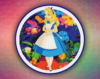 Alice in Wonderland Fairy Tale Princess 006 Modern Easy Cross Stitch Pattern Counted Cross Stitch Chart Pdf Format Instant Download