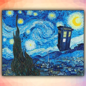 DIY Cross Stitch Pattern Van Gogh Starry Night Doctor Who Tardis 843 Modrn Pattern Counted Cross Stitch Chart Pdf Format Instant Download