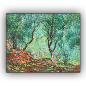 Claude Monet Olijfboomhout in de Moreno-tuin 125 modern kruissteekpatroon telpatroon pdf-formaat direct downloaden