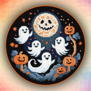 Hallowen kruissteekpatroon partij pompoen Ghost Moon 356 moderne eenvoudige kruissteekkaart geteld pdf-formaat direct downloaden