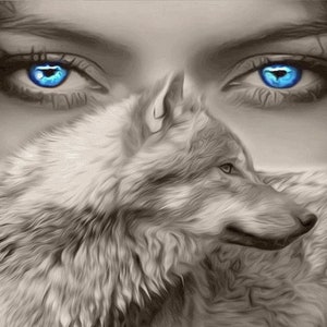 Witte wolf meisje blauwe ogen 023 modern kruissteekpatroon geteld kruissteektabel pdf-formaat direct downloaden