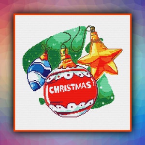Kerstspeelgoed Cross Stitch 002 Eenvoudig modern kruissteekpatroon Geteld kruissteekdiagram Naaldcraft PDF-formaat Direct downloaden
