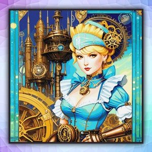 DIY kruissteekpatroon Assepoester prinses Steampunk 424 groot formaat moderne kruissteekkaart geteld pdf-formaat Instant Download
