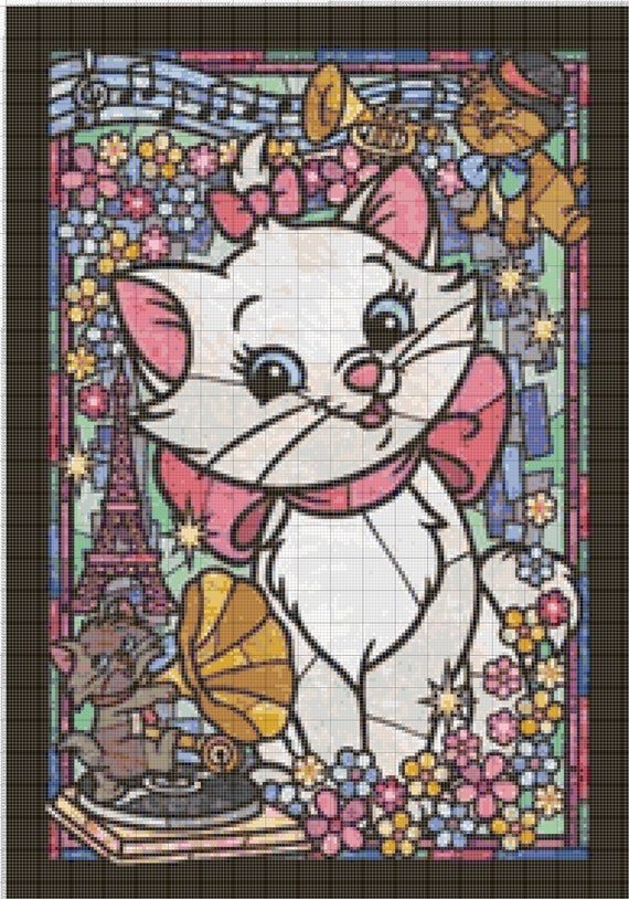Marie Cat Cartoon Stained Glass 271 Modern Cross Stitch Etsy Hong Kong