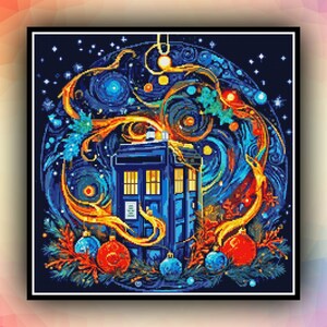 DIY kruissteekpatroon Doctor Who Tardis kerst 312 modern patroon geteld kruissteektabel pdf-formaat direct downloaden